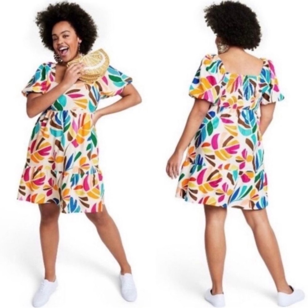 Tabitha Brown Botanical Floral Leaf Multicolor‎ Dress - Size M